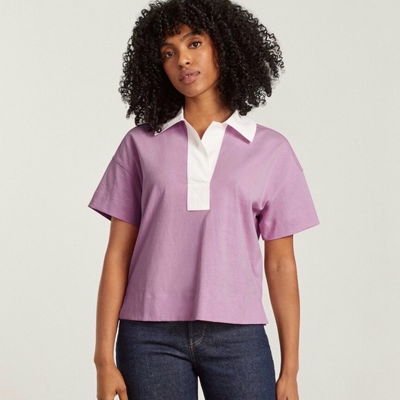 Everlane Tops - Everlane Pink and White Retro Jersey Polo Tee